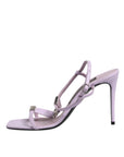 Dolce & Gabbana Lilac Leather Logo Ankle Strap Heels Sandals Shoes