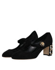Dolce & Gabbana Black Suede Crystal Mary Jane Heels Shoes