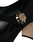Dolce & Gabbana Black Suede Crystal Mary Jane Heels Shoes