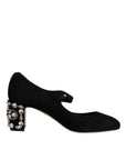 Dolce & Gabbana Black Suede Crystal Mary Jane Heels Shoes
