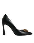 Versace Black Leather Logo Plaque High Heels Pumps Shoes