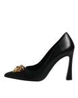 Versace Black Leather Logo Plaque High Heels Pumps Shoes
