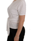 Dolce & Gabbana Elegant White Wrap Blouse with Crystal Accents