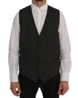 Dolce & Gabbana Elegant Striped Gray Wool Blend Waistcoat Vest