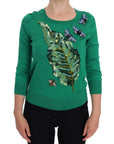 Dolce & Gabbana Embellished Green Silk Pullover Sweater
