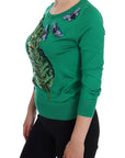 Dolce & Gabbana Embellished Green Silk Pullover Sweater
