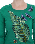Dolce & Gabbana Embellished Green Silk Pullover Sweater