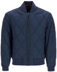Boss Boss dark blue slim fit quilted down jacket with wavy pattern