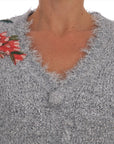 Dolce & Gabbana Elegant Silver Floral Applique Cardigan
