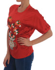 Dolce & Gabbana Elegant Red Silk Crystal-Embellished Blouse
