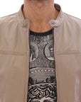 Dolce & Gabbana Elegant Beige Leather Lambskin Jacket