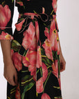 Dolce & Gabbana Elegant Black Shift Dress with Pink Tulips Print