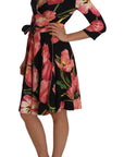 Dolce & Gabbana Elegant Black Shift Dress with Pink Tulips Print