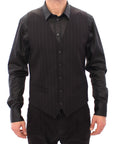 Dolce & Gabbana Elegant Black Striped Wool Dress Vest