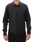 Dolce & Gabbana Sleek Gray Striped Wool Dress Vest