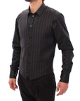 Dolce & Gabbana Sleek Gray Striped Wool Dress Vest