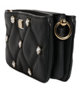 Dolce & Gabbana Black Leather Crystal Embellished Logo Shoulder Bag