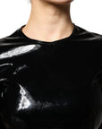 Dolce & Gabbana Black Patent Leather Puff Sleeves Mini Dress