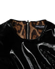 Dolce & Gabbana Black Patent Leather Puff Sleeves Mini Dress