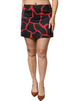 Dolce & Gabbana Black Red Abstract Mid Waist A-line Mini Skirt