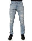 Dolce & Gabbana Light Blue Tattered Logo Skinny Denim Jeans