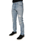 Dolce & Gabbana Light Blue Tattered Logo Skinny Denim Jeans