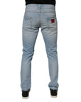 Dolce & Gabbana Light Blue Tattered Logo Skinny Denim Jeans