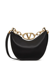Valentino Garavani Black Leather Mini Hobo Vlogo Shoulder Bag