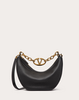 Valentino Garavani Black Leather Small Hobo Vlogo Shoulder Bag
