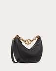 Valentino Garavani Black Leather Small Hobo Vlogo Shoulder Bag