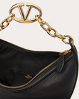 Valentino Garavani Black Leather Small Hobo Vlogo Shoulder Bag