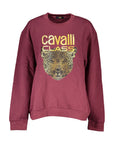Cavalli Class Purple Fleece Crew Neck Sweatshirt with Logo Print