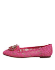 Dolce & Gabbana Fuchsia Crystal Loafer Lace Ballet Flats Shoes
