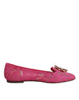 Dolce & Gabbana Fuchsia Crystal Loafer Lace Ballet Flats Shoes