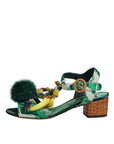 Dolce & Gabbana Green Crystal Fur Embellished Sandals Shoes