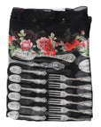 Dolce & Gabbana Black Cutlery Floral Neck Wrap Shawl Scarf