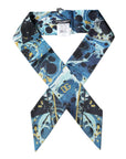 Dolce & Gabbana Blue Marble Print Silk Skinny Foulard Scarf