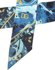 Dolce & Gabbana Blue Marble Print Silk Skinny Foulard Scarf