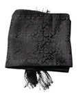 Dolce & Gabbana Black Floral Jacquard Skinny Fringes Scarf