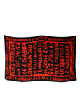 Dolce & Gabbana Black Red Logo Print Cotton Beach Towel