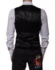 Dolce & Gabbana Black Wool Formal Dress Men Waistcoat Vest