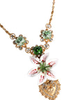 Dolce & Gabbana Gold Brass Lily Crystal Sacred Heart Pendant Necklace