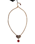 Dolce & Gabbana Gold Brass Cuore Heart Rose Crystal Embellished Necklace