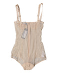 Dolce & Gabbana Beige Tulle Balconette Bra Bodysuit Underwear