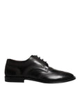 Dolce & Gabbana Black Embroidered Classic Leather Derby Dress Shoes