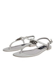 Dolce & Gabbana White Leather Logo Ankle Strap Sandals Shoes