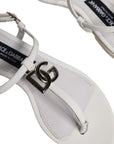 Dolce & Gabbana White Leather Logo Ankle Strap Sandals Shoes