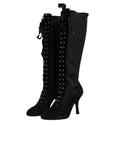 Dolce & Gabbana Black Lace Up Heels High Boots Shoes