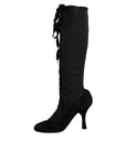 Dolce & Gabbana Black Lace Up Heels High Boots Shoes