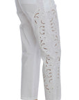 Dolce & Gabbana Elegant White Floral Cutout Dress Pants